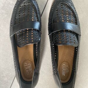 Franco Sarto Venetian Basket Weave Loafers Women's 7.5 Black Leather Flats Shoes